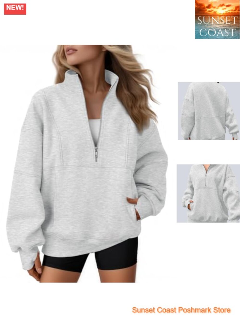 Oversized Quarter Zip Fleece Sweatshirt Mock Neck Pullover Thumbholes